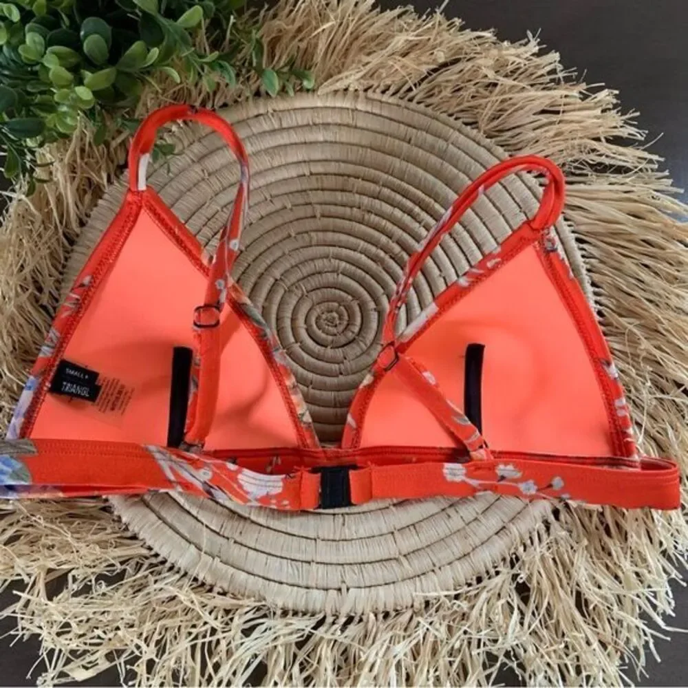 TRIANGL Women's Triangle Bikini Swim Top Orange Parrot‎ Floral Size Small
